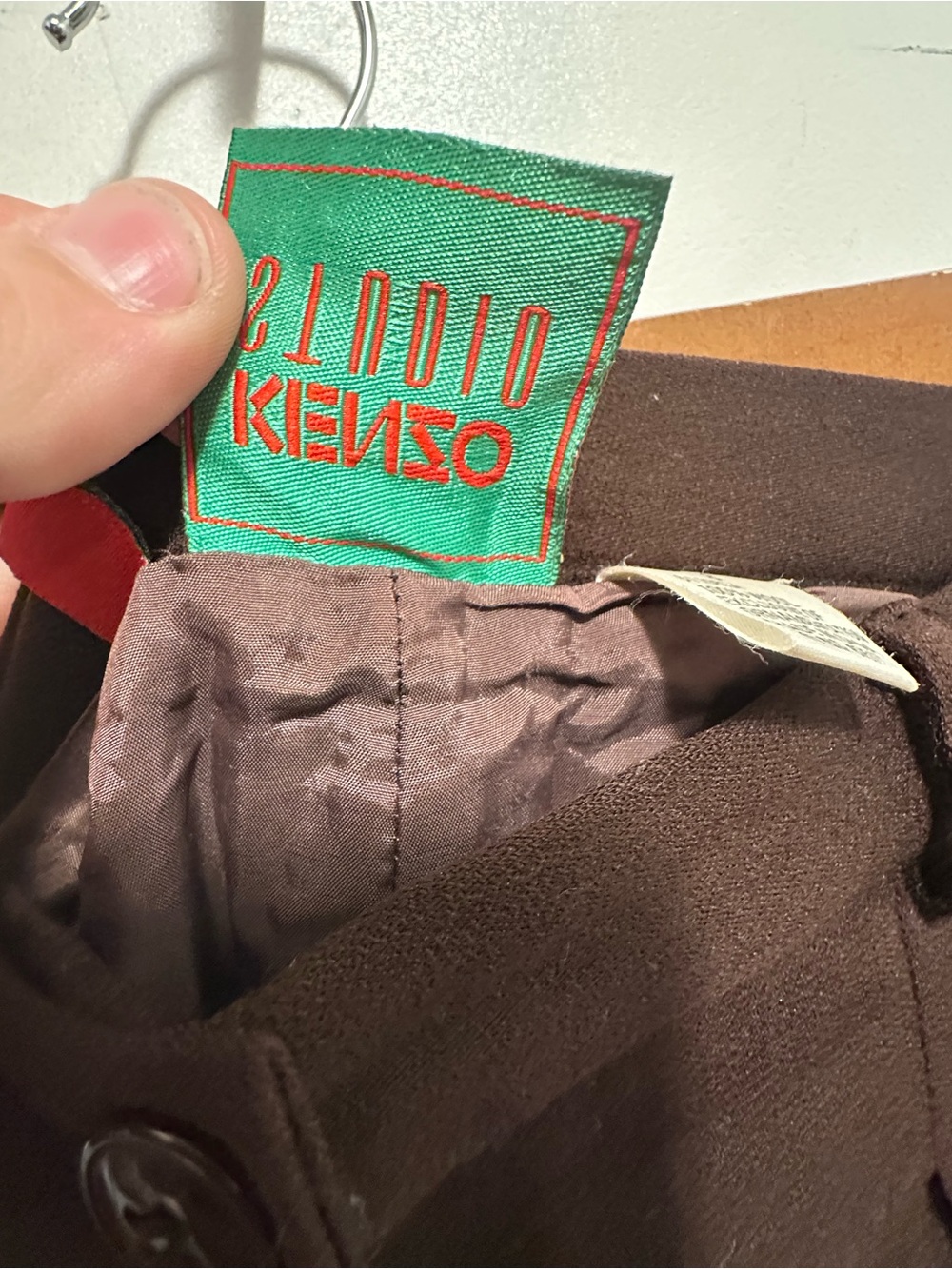 Vintage Kenzo Studio 100% Wool Brown High-Waisted Trouser Pants Size 8 - Picture 5 of 7